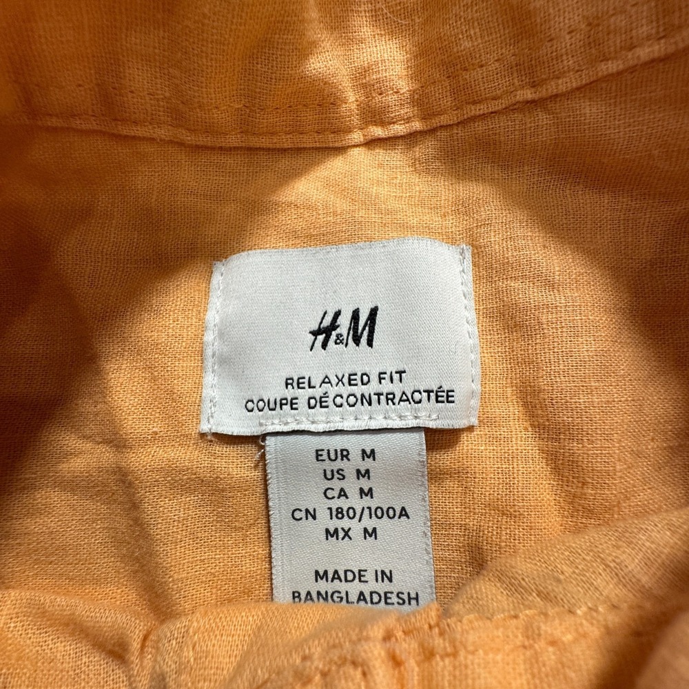 H&M Shirt Mens‎ Medium Orange Linen Blend Short Sleeve Button UP Pocket Adult - Picture 3 of 8